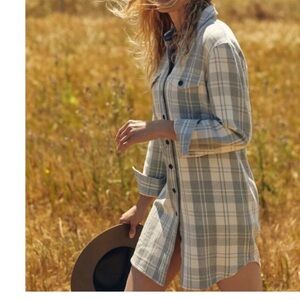 Outerknown Small Dress Blanket Shirt Dress 100% organic cotton gray plaid NWT
